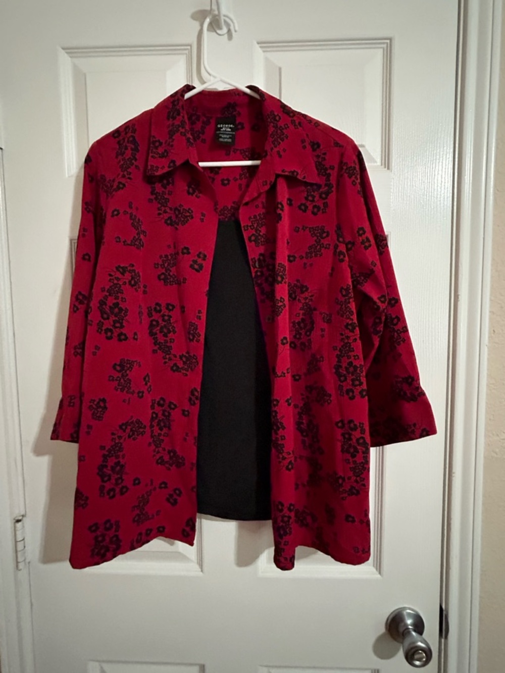 George Red Blouse with Black Floral Print